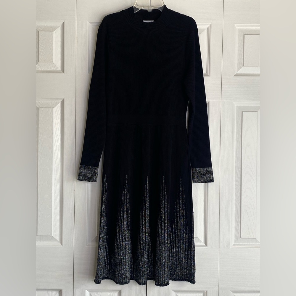 Women's Monroe and Main Dress Long Sleeve Metallic Sweater Midi Length Size Med